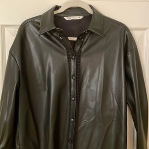 Zara black leather button down